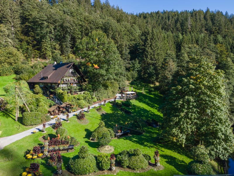 Luftaufnahme des Anwesens mitten im Schwarzwald